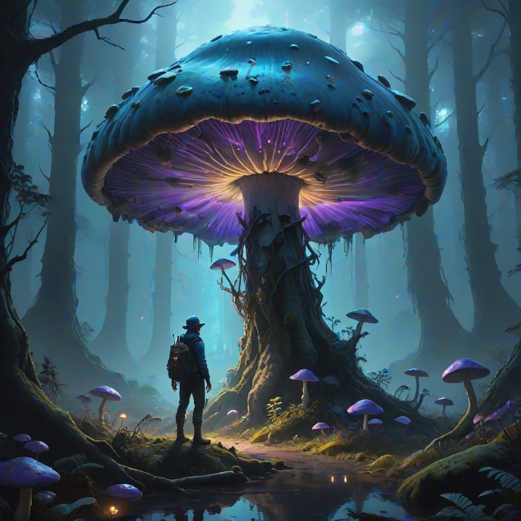 Bioluminescent Mushroom Grove in Dark Fantasy Style