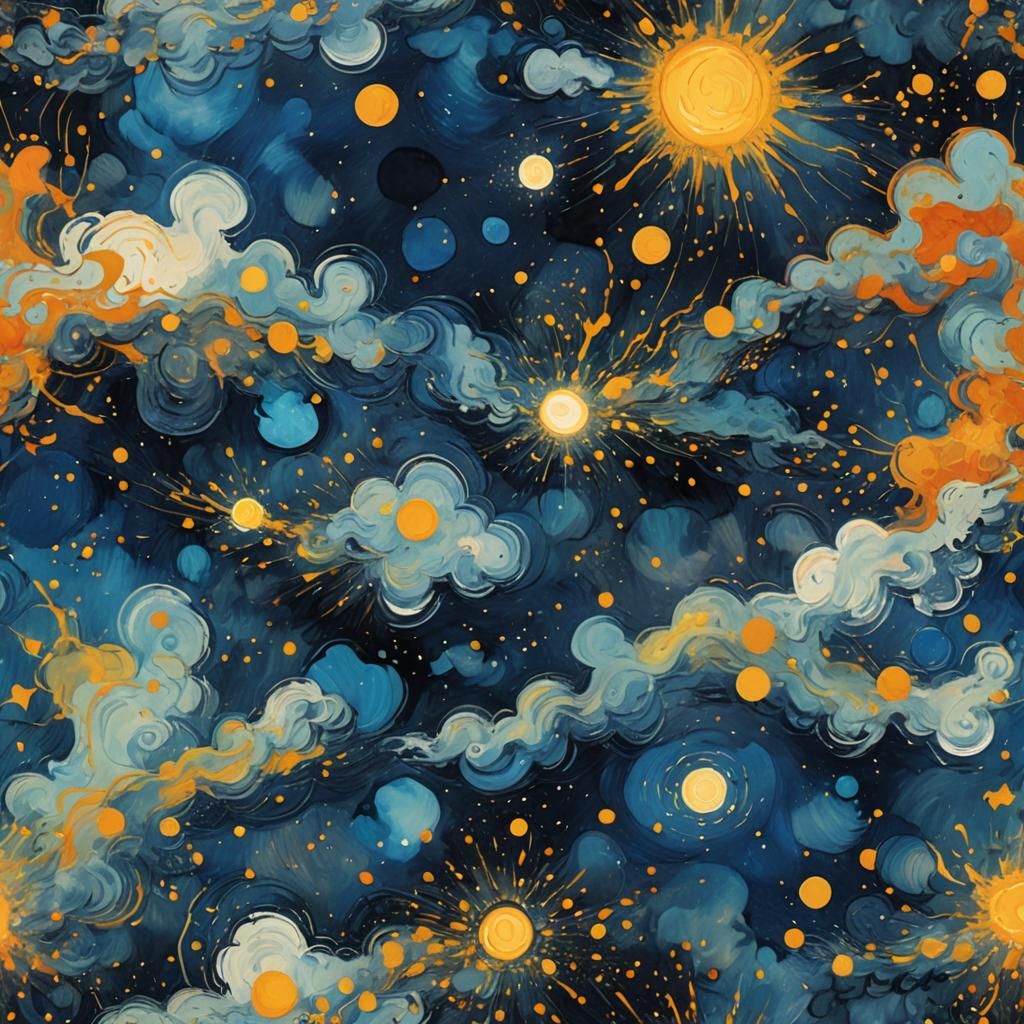 Ink Splashes Form Starry Night in Van Gogh Style