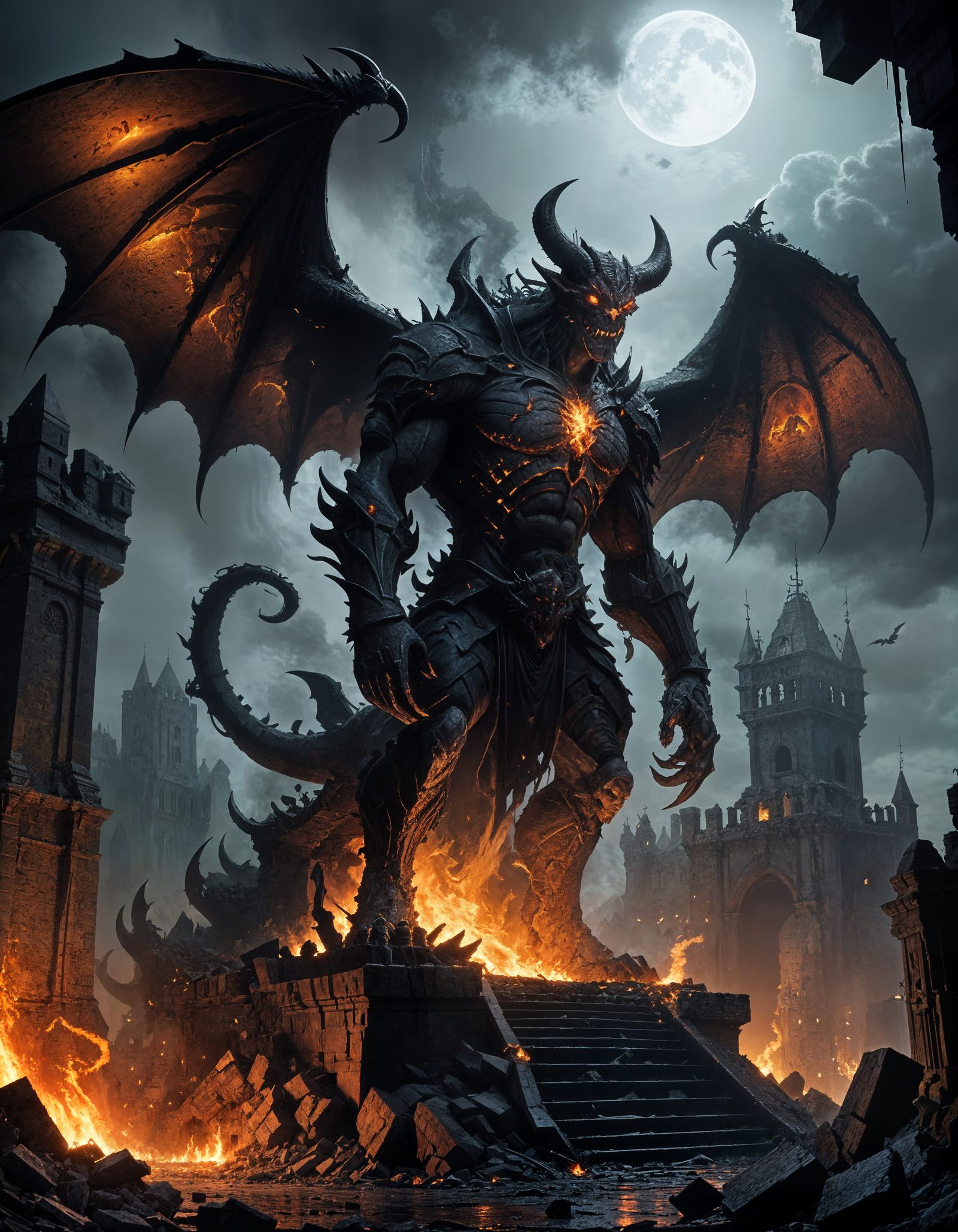 Infernal Devastation Atop Ruined Castle Gatehouse