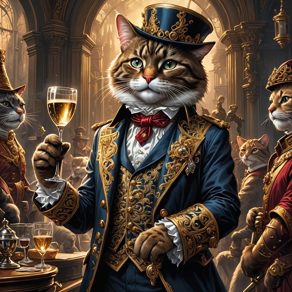 Anthropomorphic Cat Nobleman with Champagne Flute