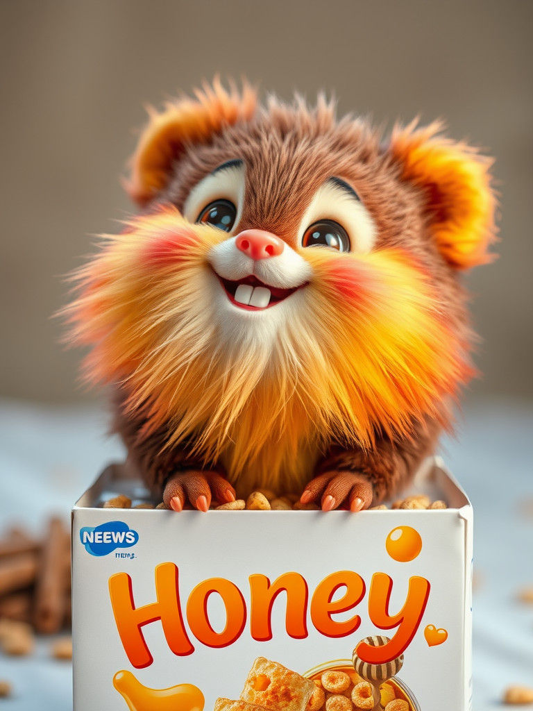 Cute Furry Ball Animal with Honey Cereal