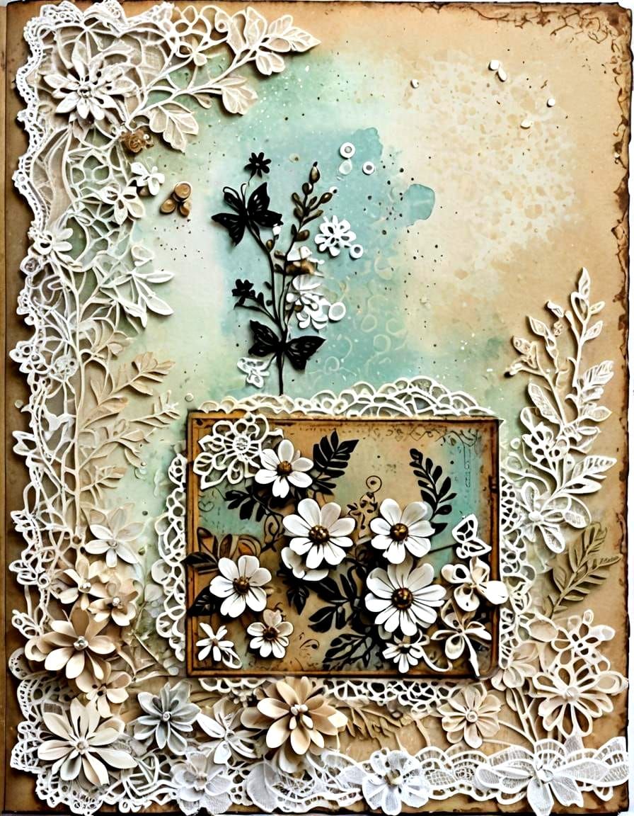 Floral Journal Page with Lace and Deer