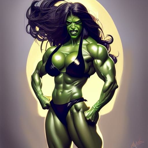 She-Hulk Portrait in Black Bikini, Concept Art