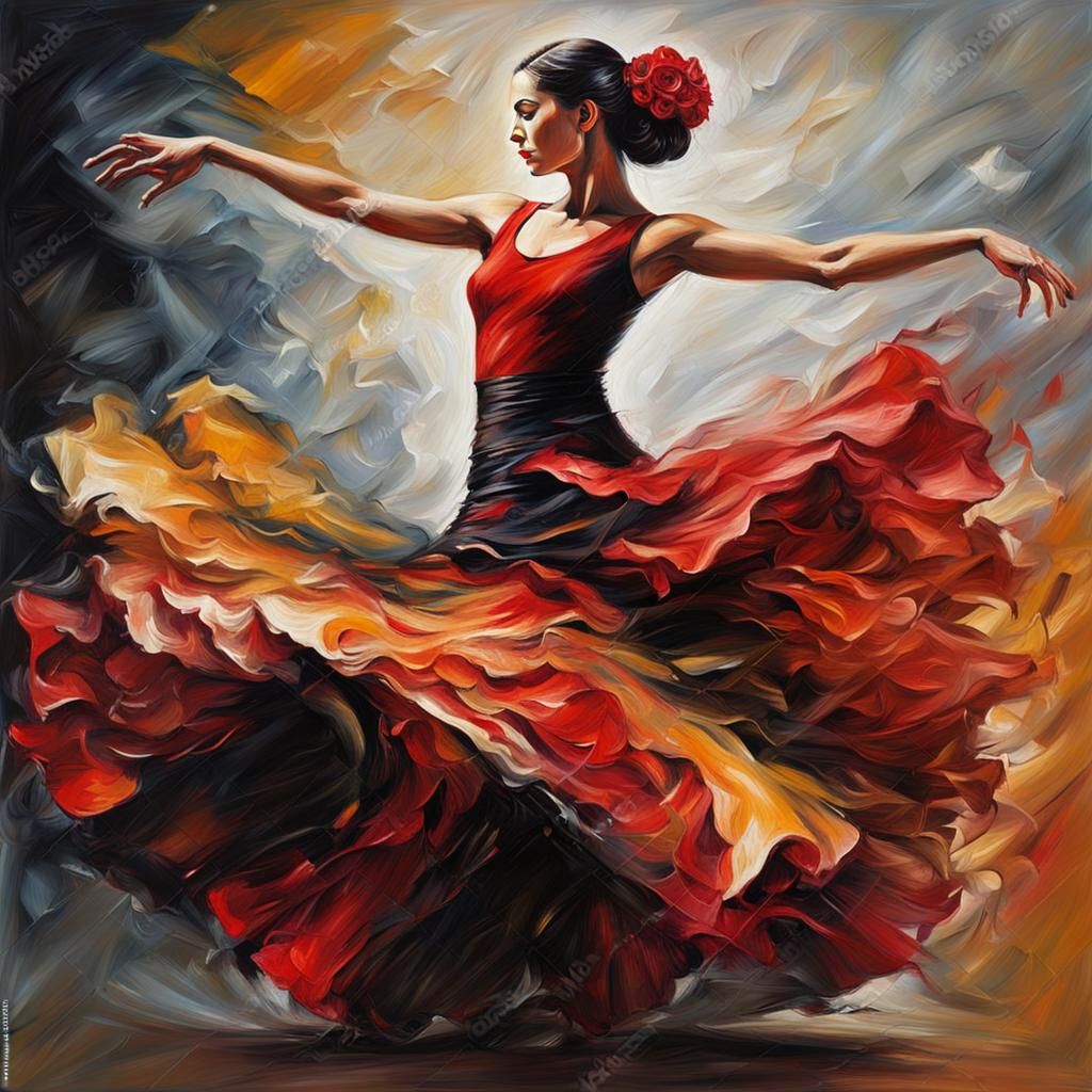 Dynamic Flamenco Dancer Abstract Oil Painting