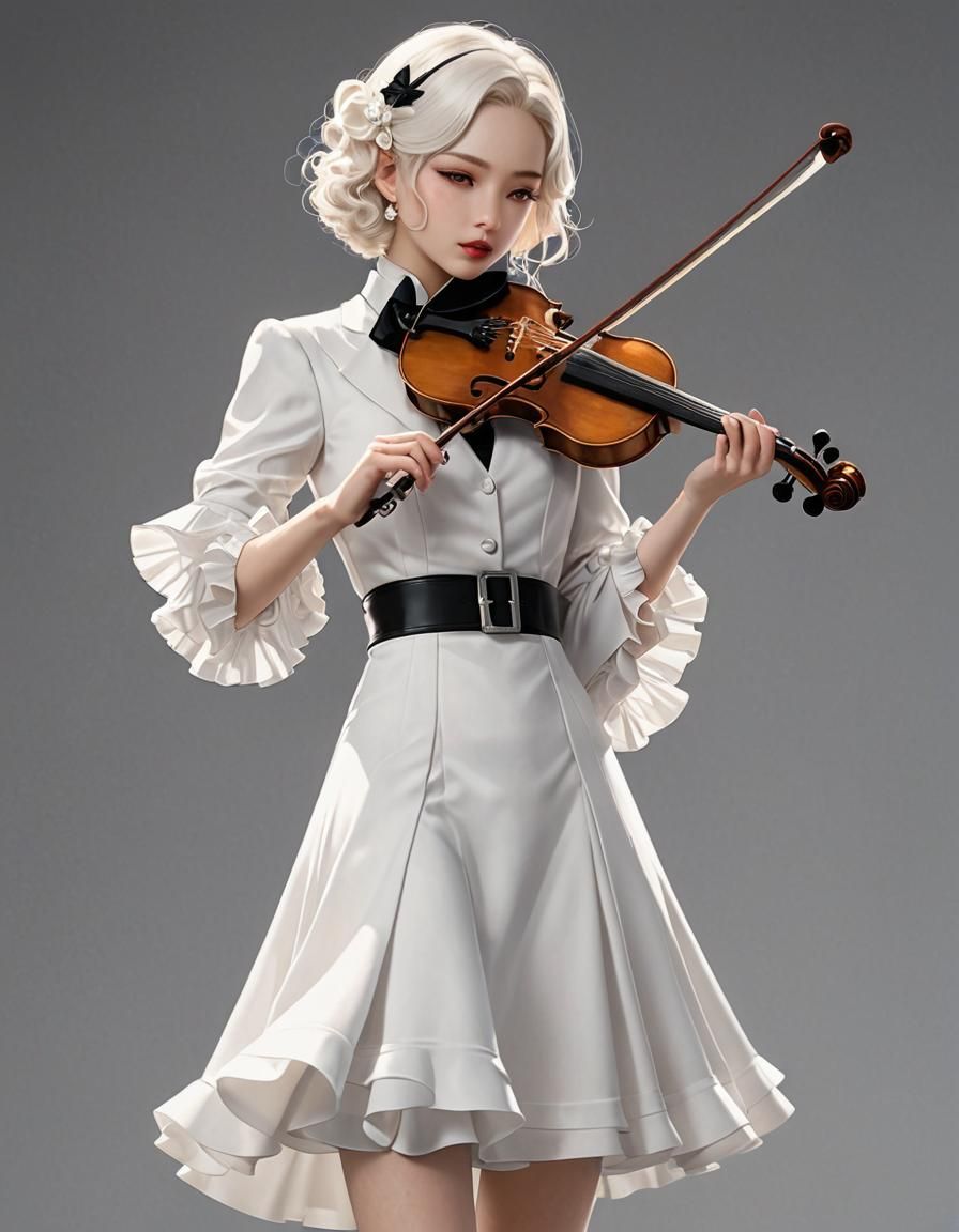 Woman in 1930s Suit Playing Violin, Anime Art