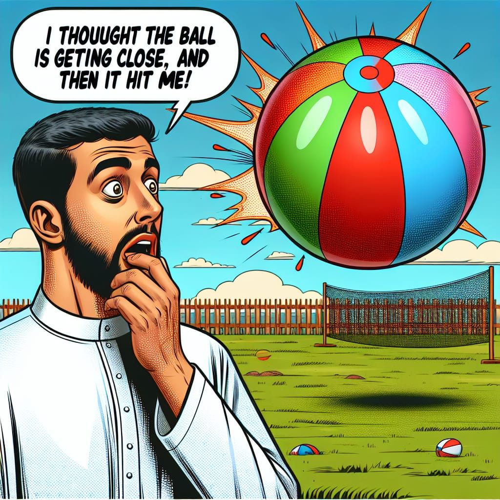 Humorous Scene of Beach Ball Impact