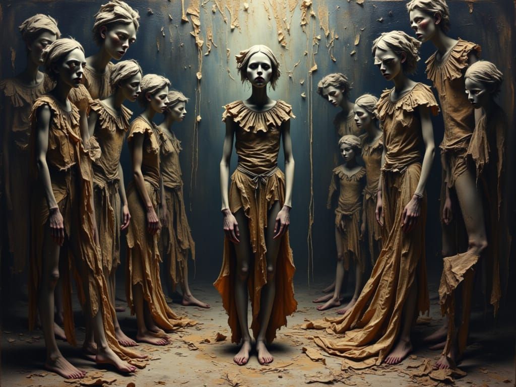 Madman Potters at Work in Impasto Oil Painting Style