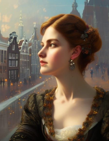 Victorian Woman in Amsterdam: Hyperdetailed Concept Art