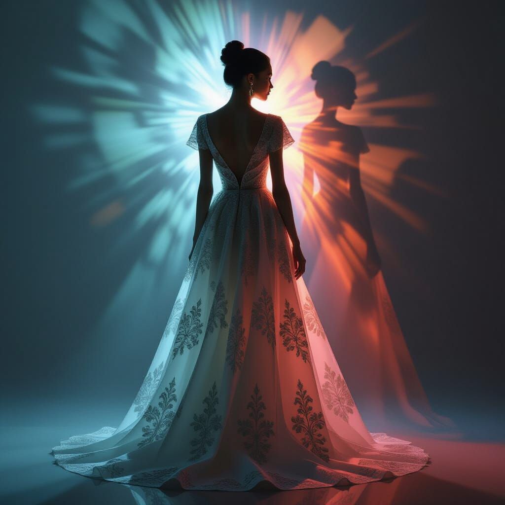 Ethereal Figure in Glass Dress with Intricate Pattern