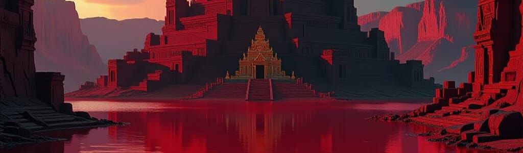 Crimson Lake Temple: Dark Fantasy Concept Art