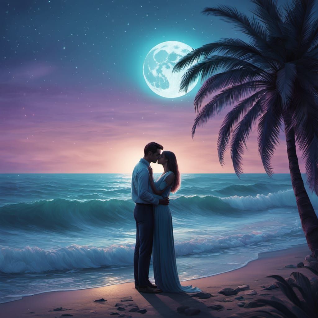 Romantic Moonlit Palm Tree Oasis