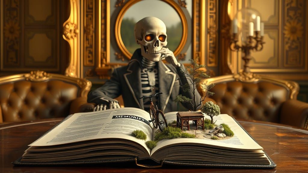 Surreal Gentleman Contemplates Ancient Wisdom in Futuristic ...