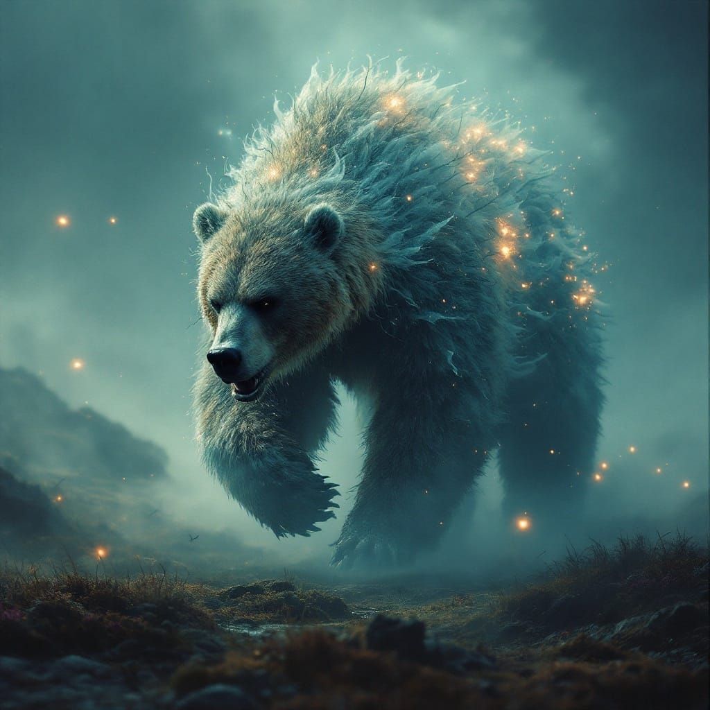 Air Elemental Dire Bear in Stormy Landscape