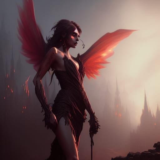 Evil Dark Fairy in Fiery Fantasy Art