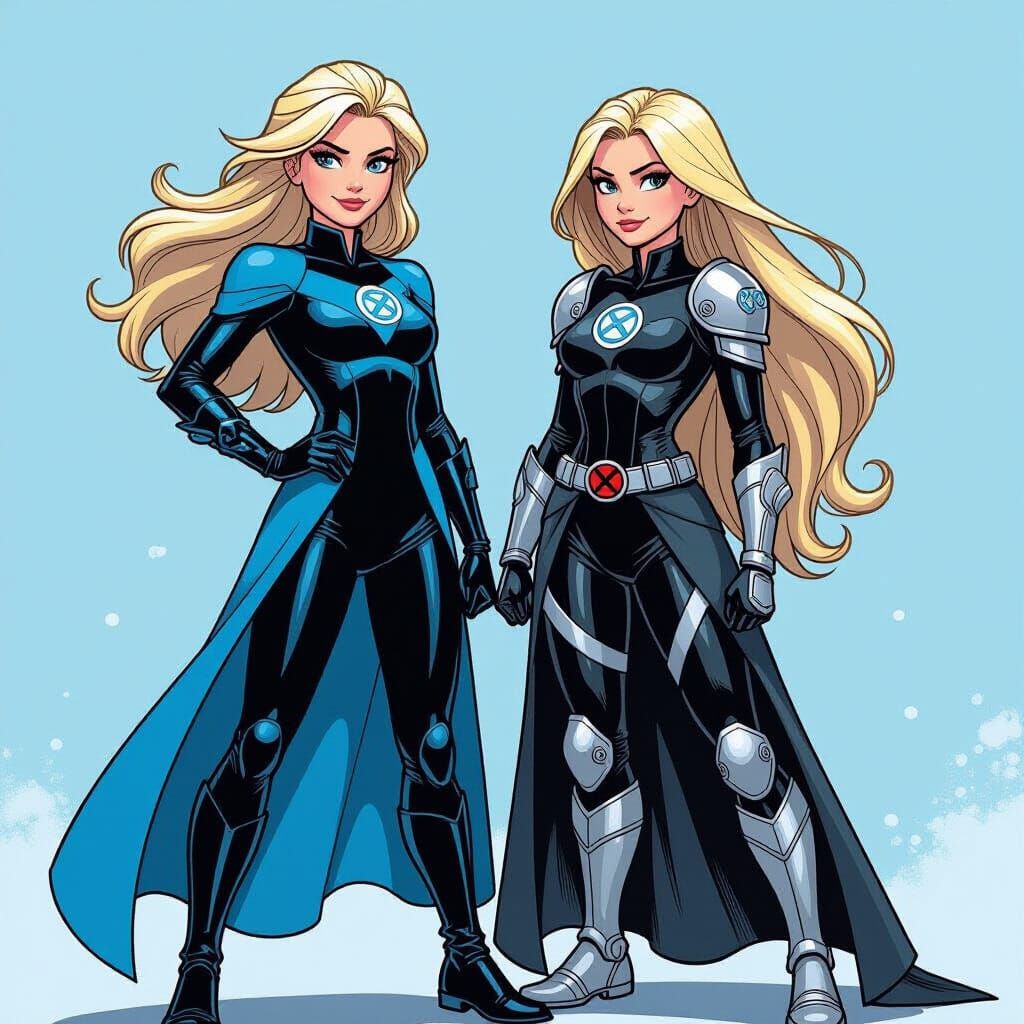 Elsa and Rapunzel as Marvel Comic Heroes