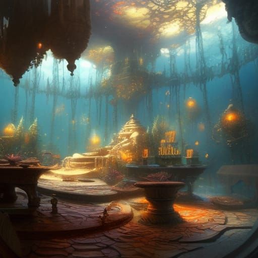 Fantastical Underwater Interior in Detailed Digital Painting