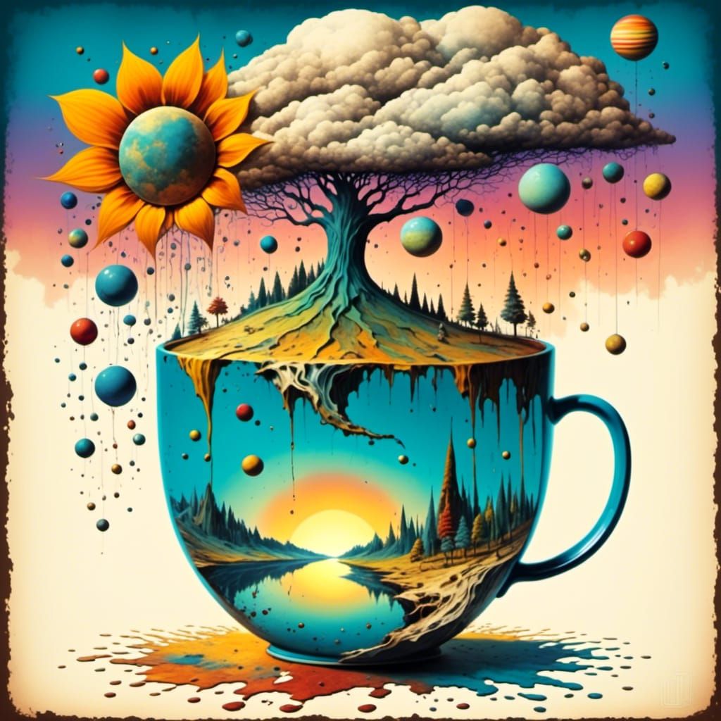 Surreal Molten Silver Flower Pot in Pop Art Grunge