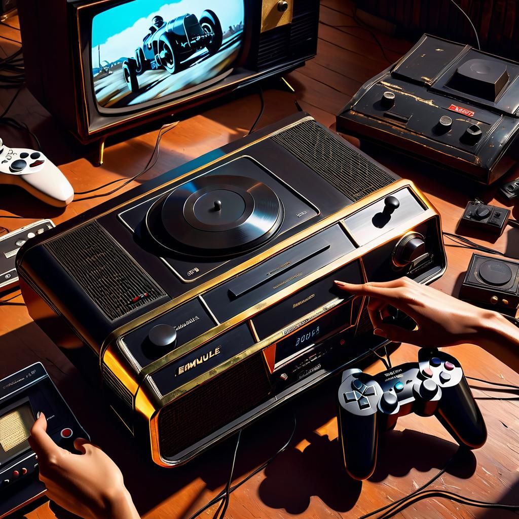 Girl Throws Controller: Taglietti-Style Oil Painting