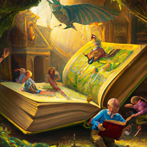 Fantastical Characters Emerge from Book as Oil Painting