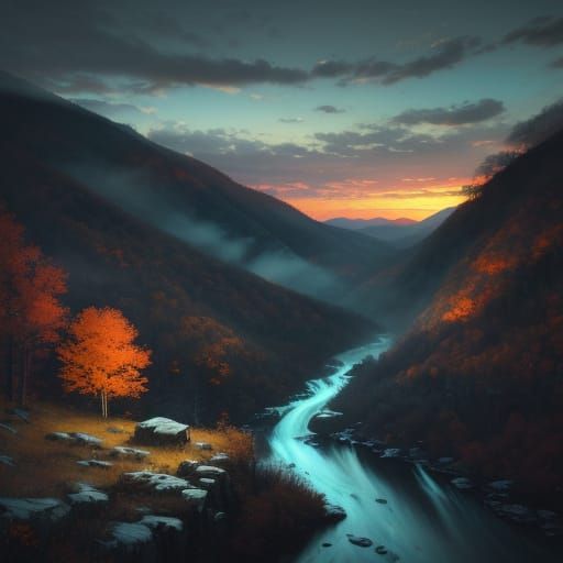 Appalachian Mountains at Dusk: Detailed Concept Art