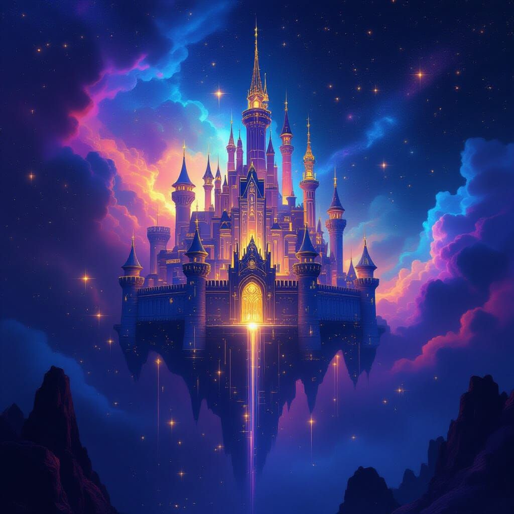 Fantastical Light Castle Above Cosmic Nebula