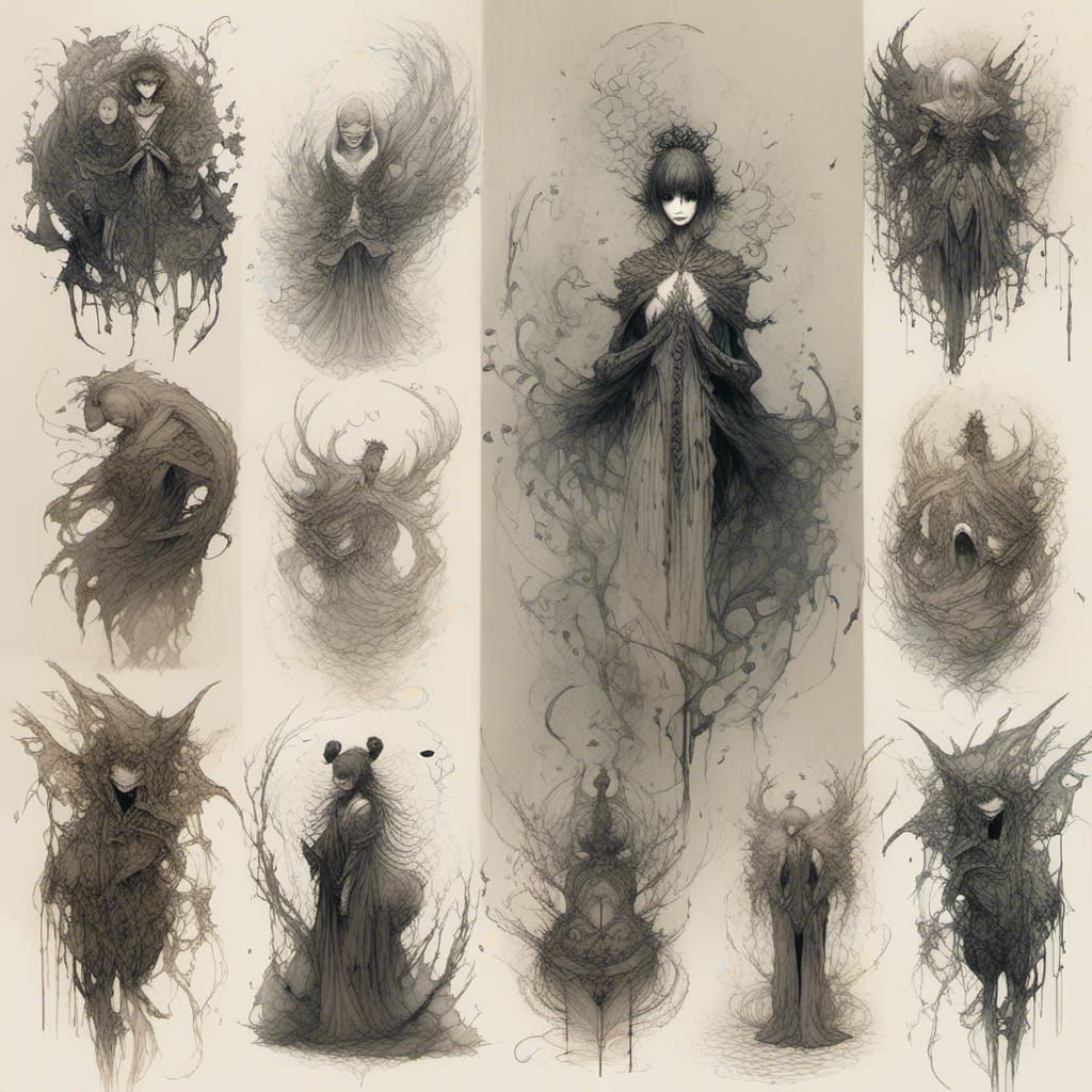 Dark Whimsy Doppelganger in Art Nouveau Punk Style