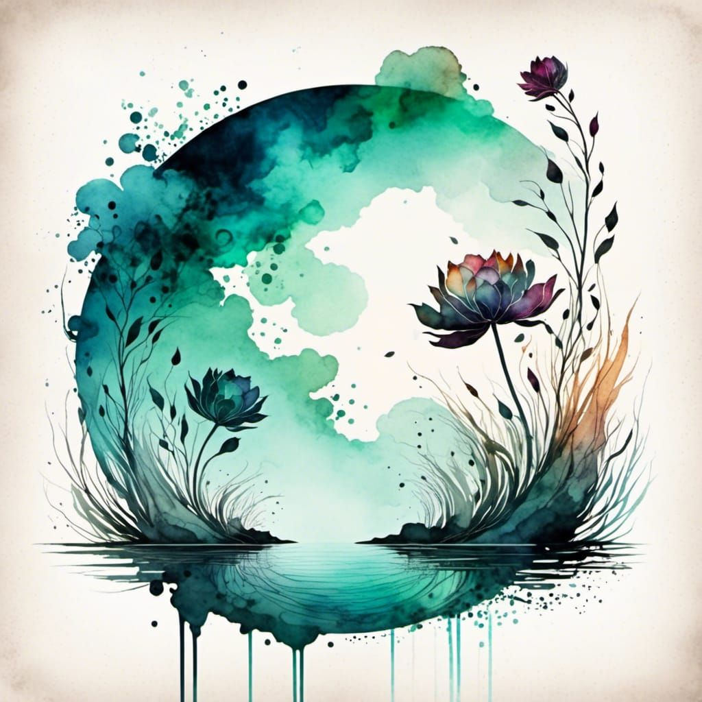 Mystical Water Bender in Watercolor Abstract