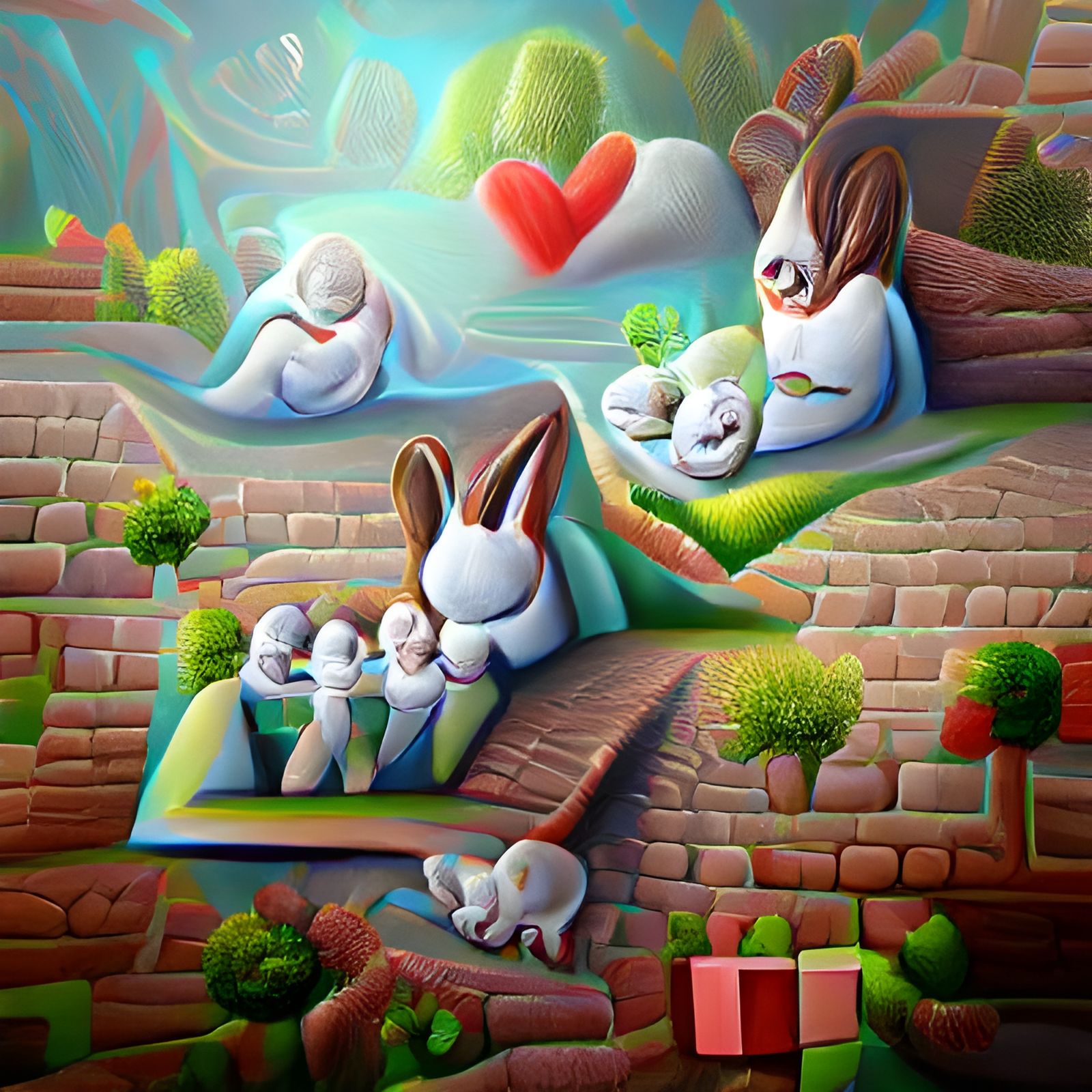 Rabbit Family in Field