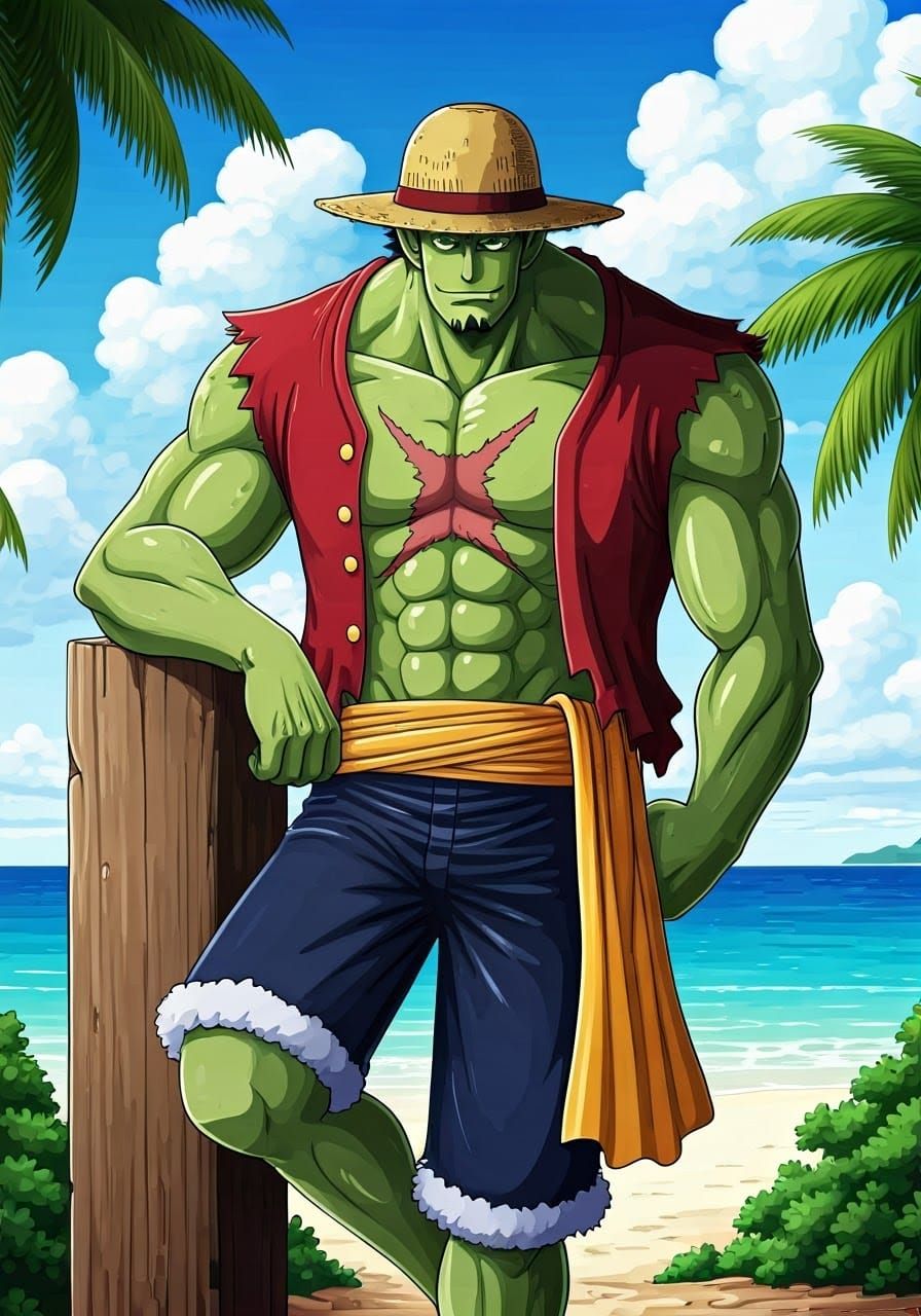 Green Alien in Straw Hat, One Piece Anime Style