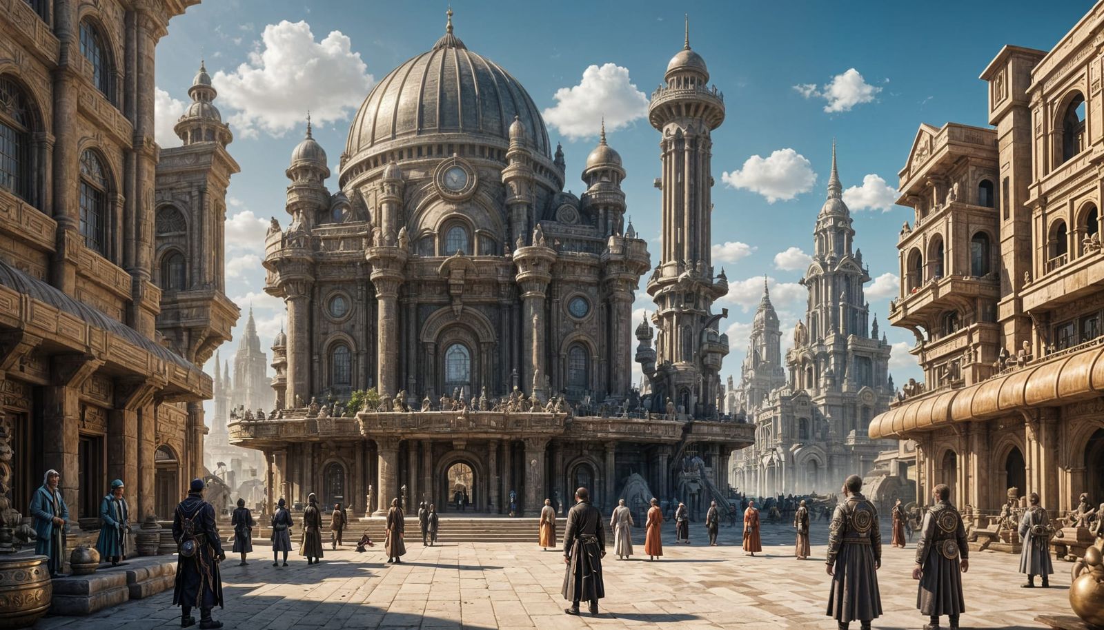 Futuristic Steampunk Babylonian City with Animal Gods