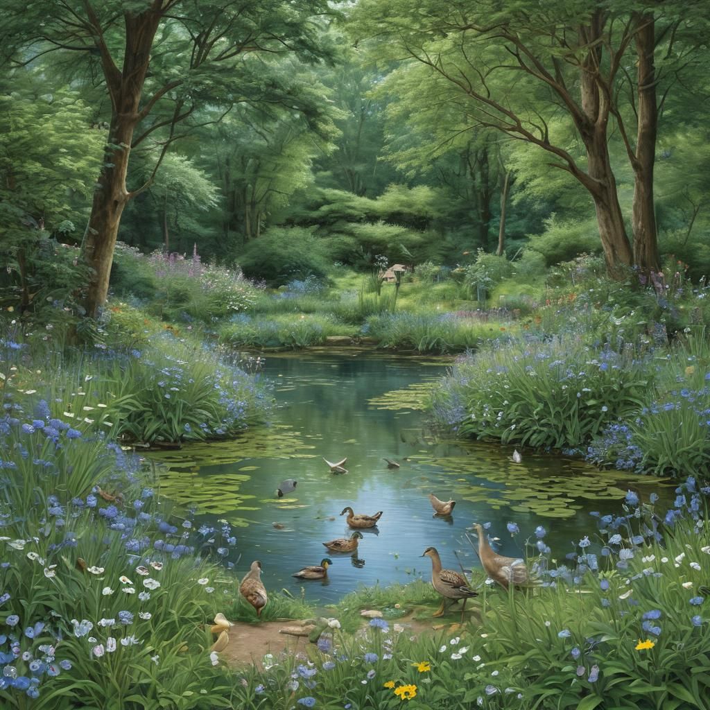 Enchanting Duck Pond with Geese in Forest