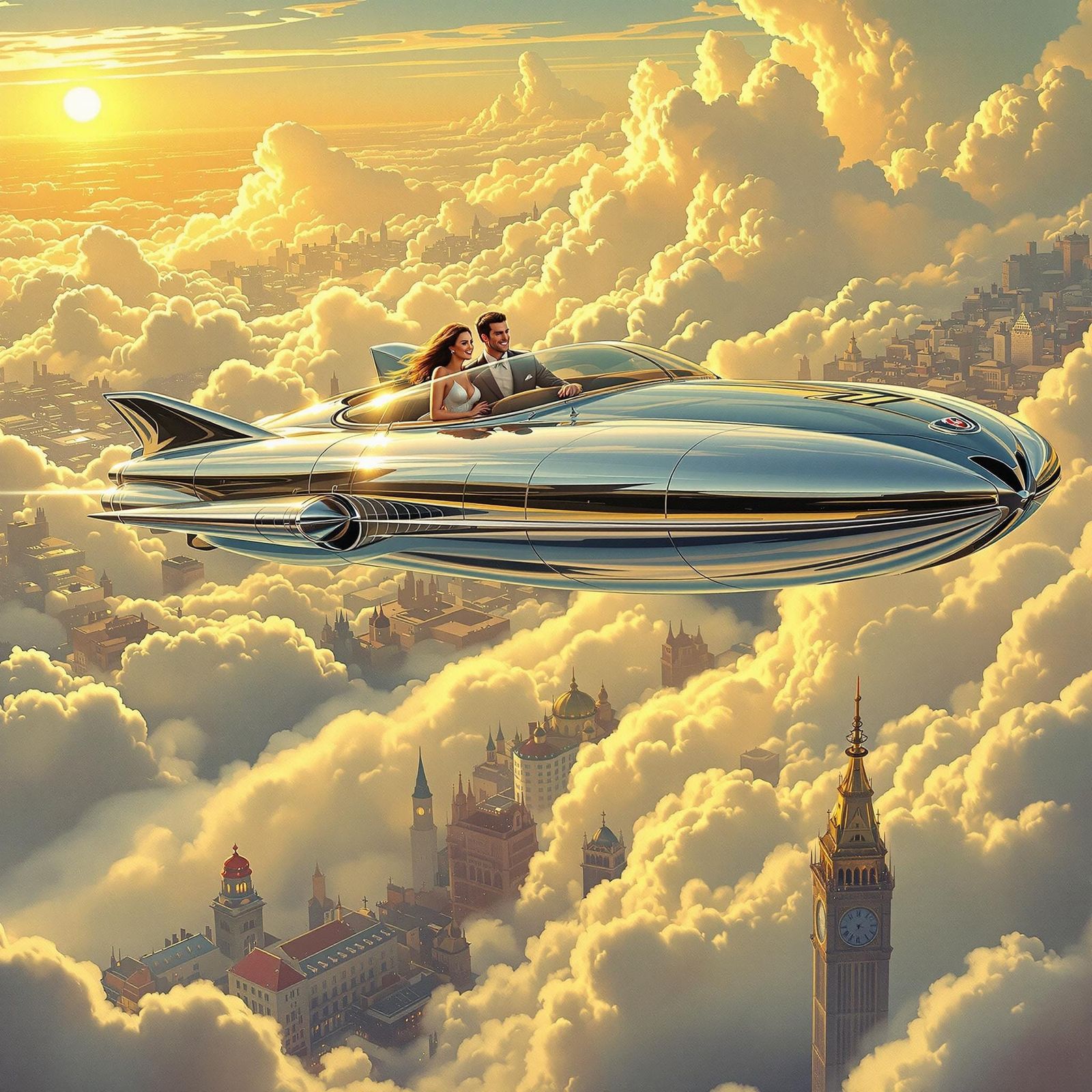 Flying Car of Tomorrow: 1950s Retrofuturism Paradise