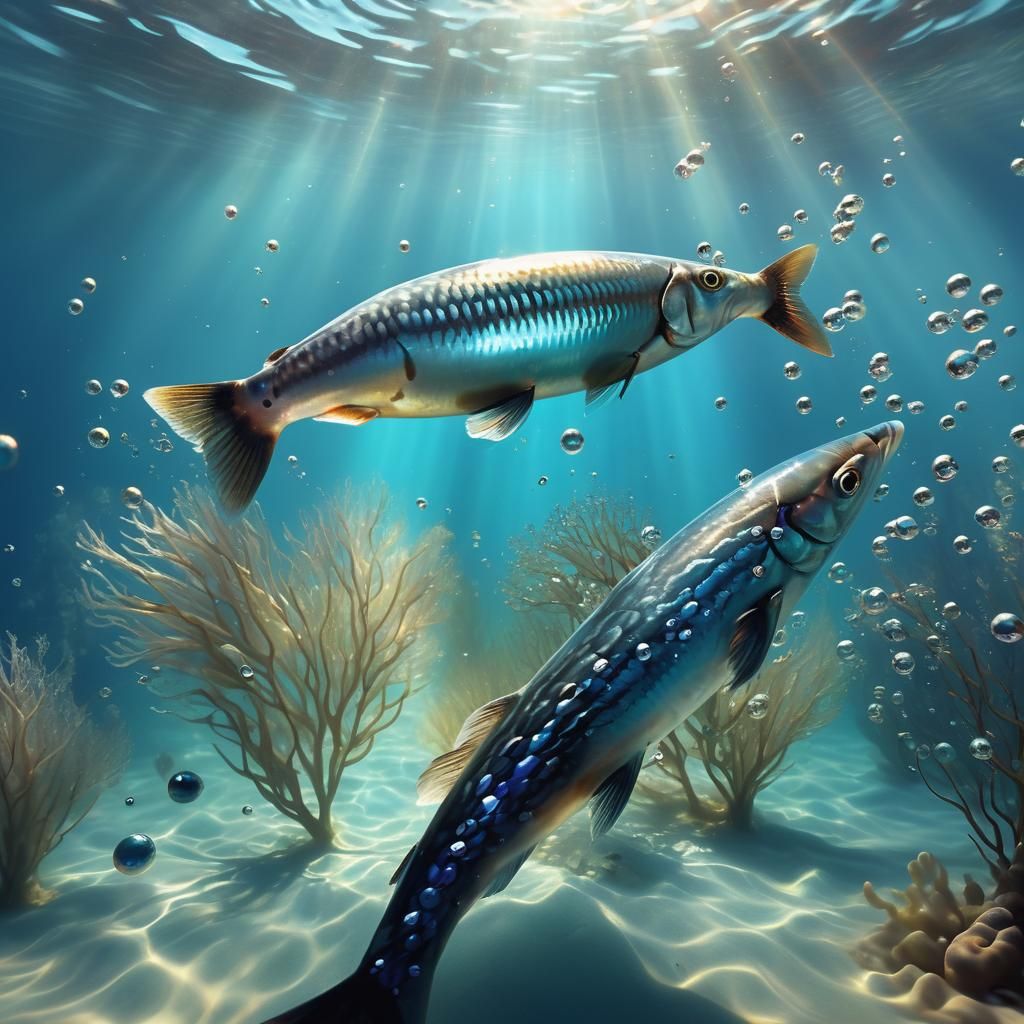 A farting herring, showing bubbles from under its tail