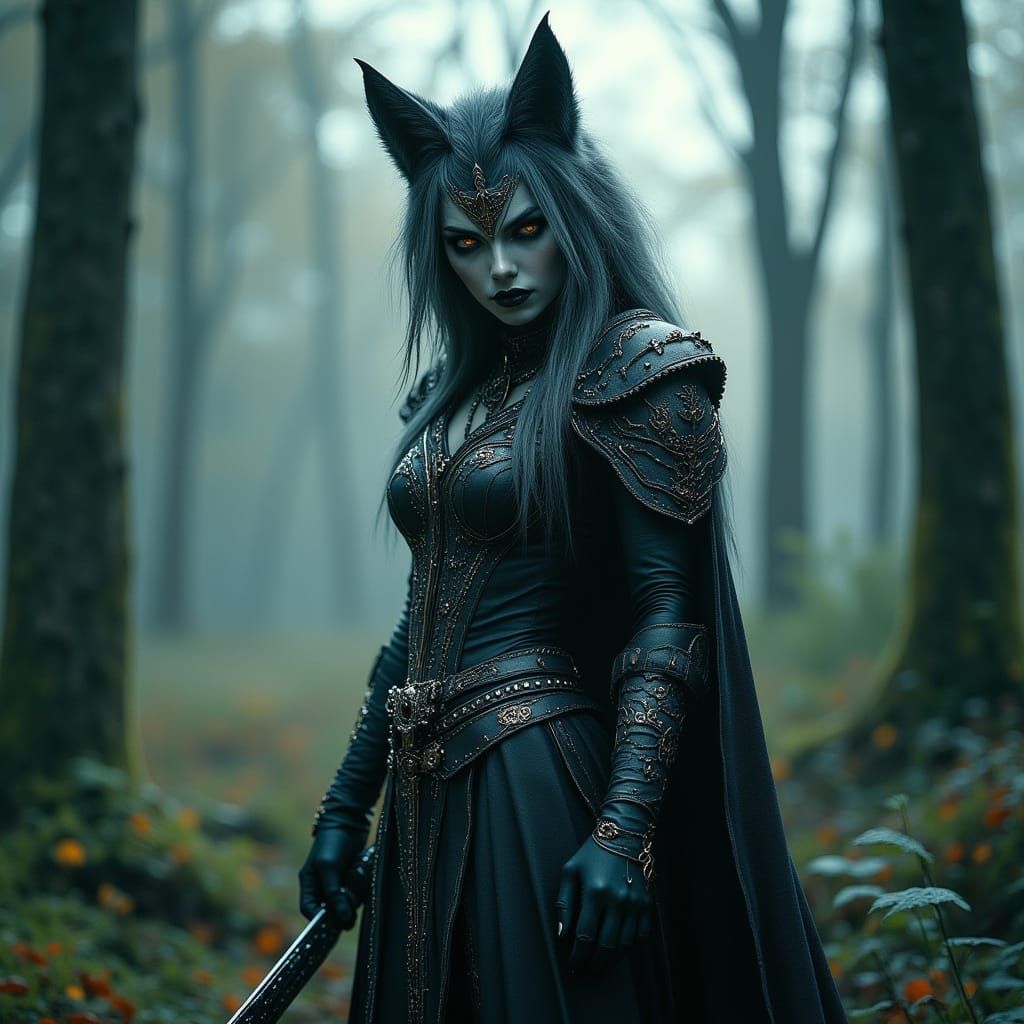 Heroic Werewolf Girl in Moonlit Forest, Photorealistic Style