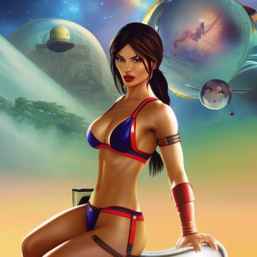 Lara Croft, Astronaut on Galaxy Mission: Digital Art
