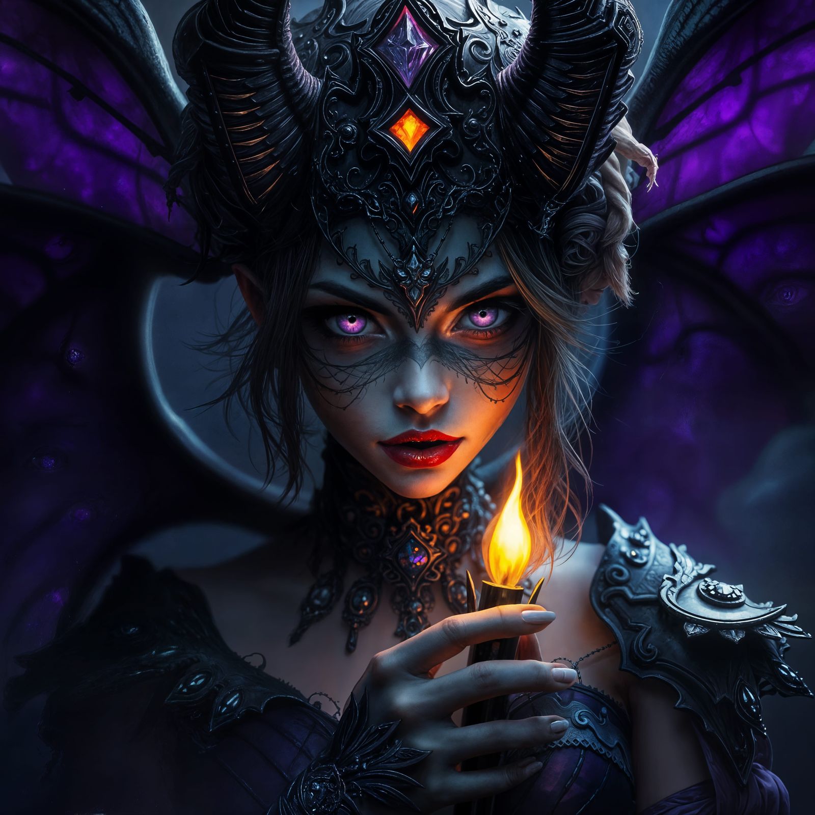 Detailed Succubus with Blindfold: Dark Fantasy Art