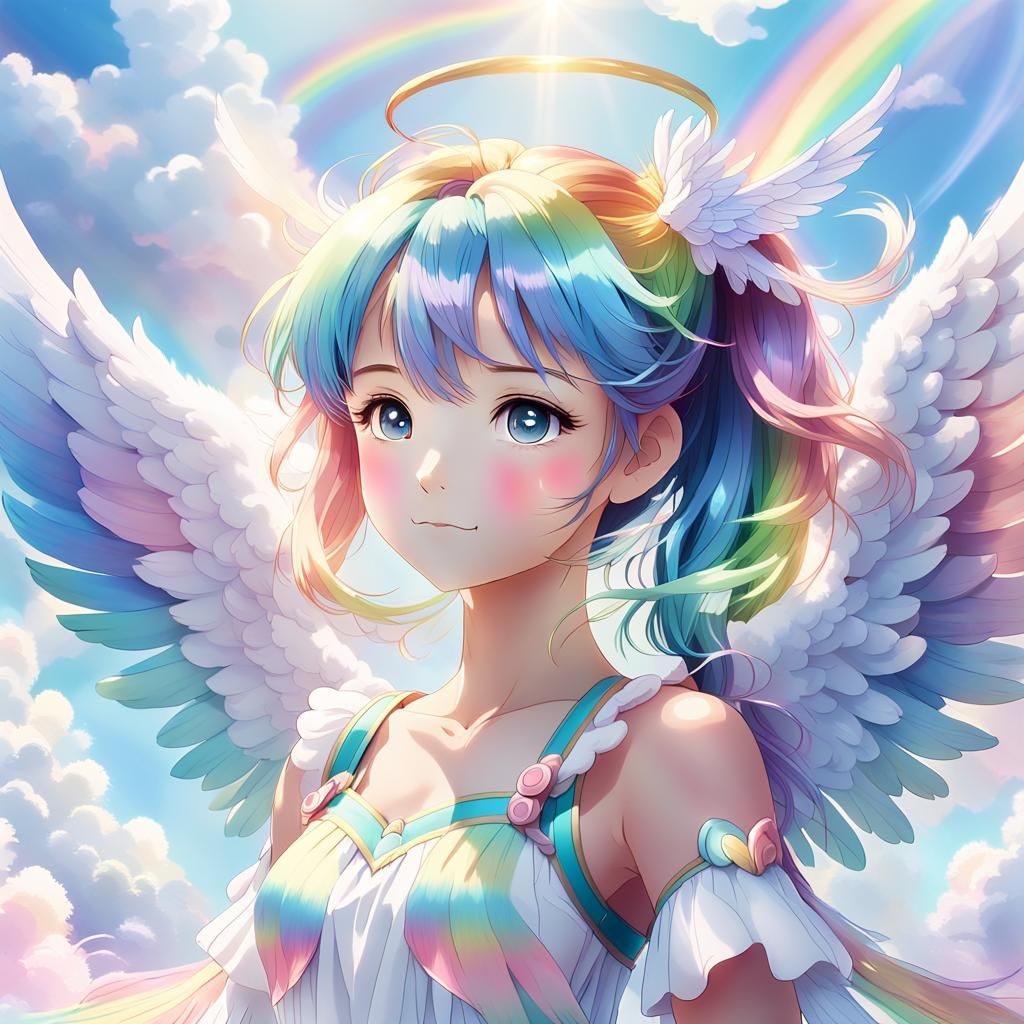 Rainbow Angel Portrait in Anime Art Style