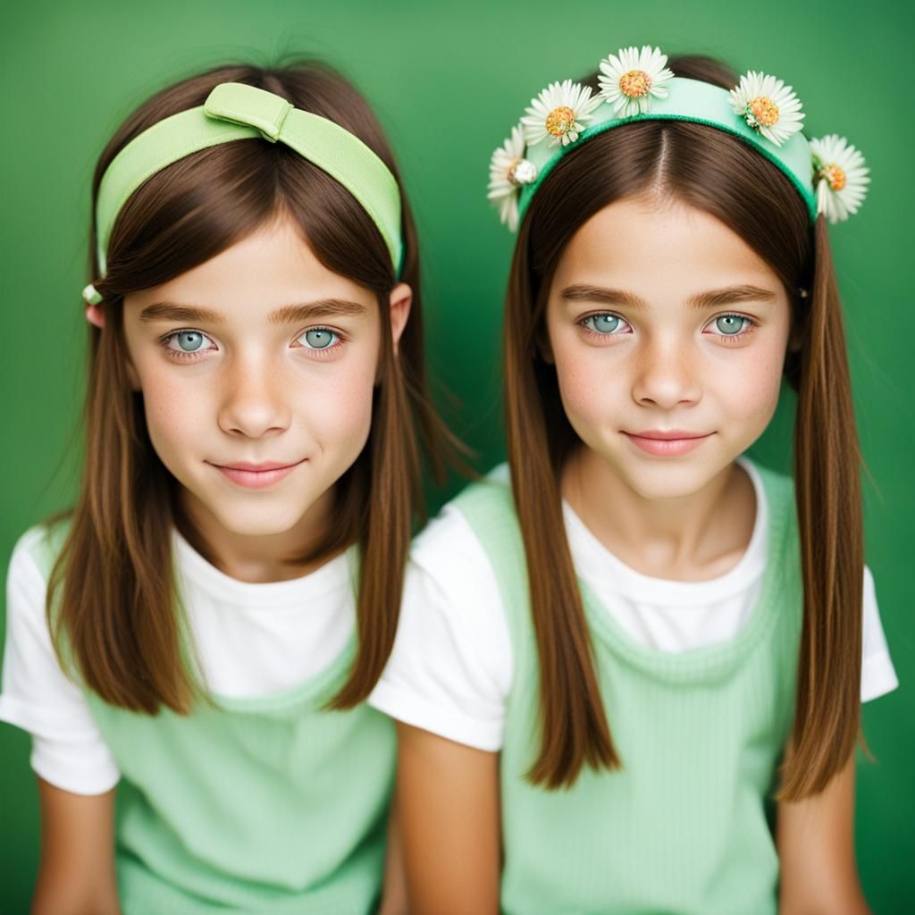Beautiful Twin Girls with Green Eyes and Freckles