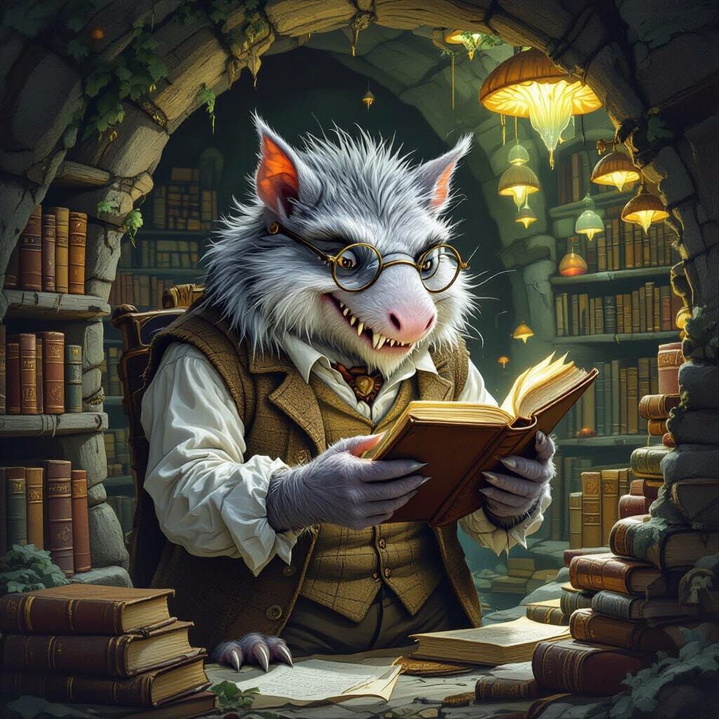 Scholarly Wumpus Catalogs Ancient Tomes in Cavern Library