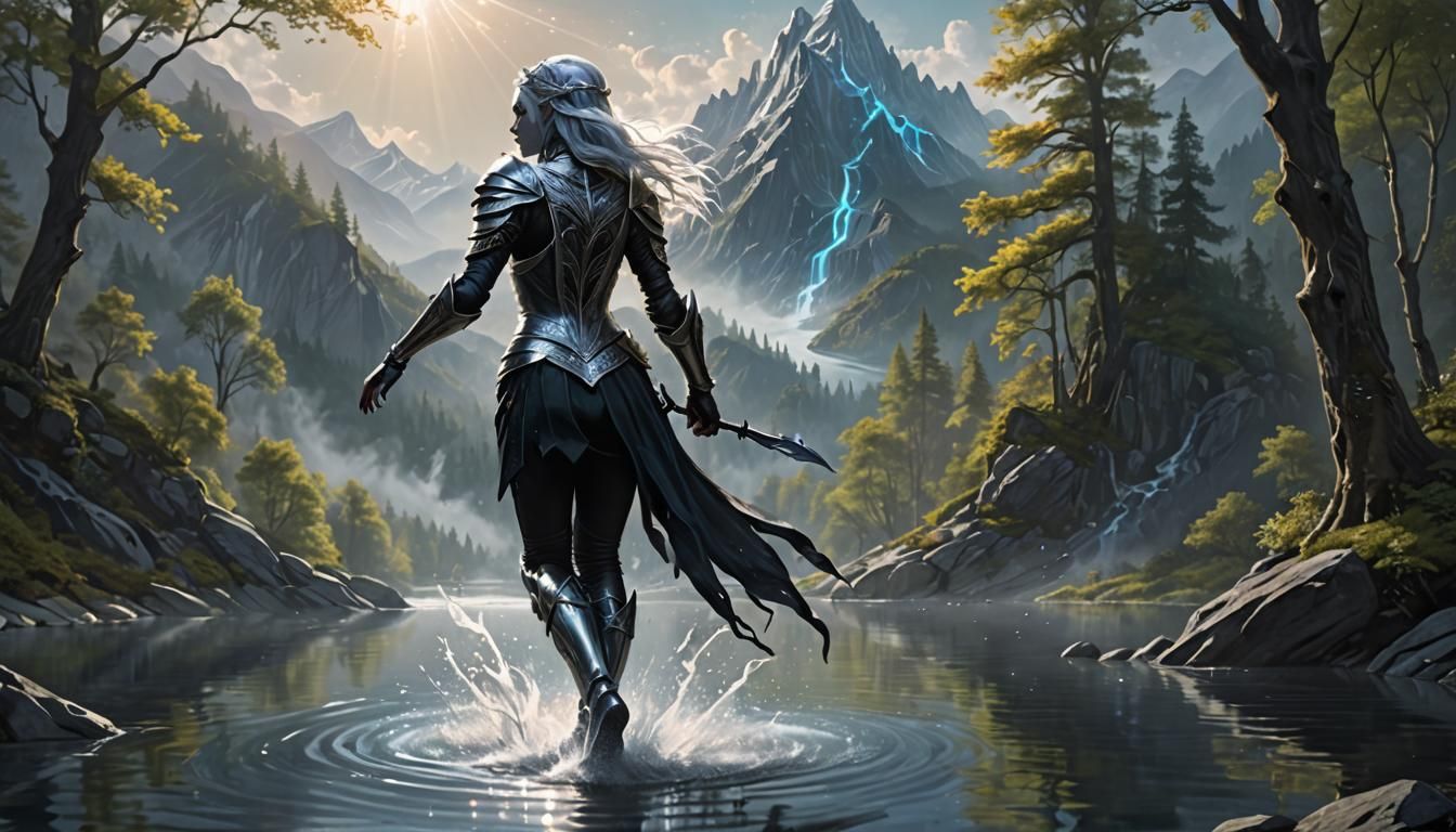 Drow Female Jumps into Cool Mountain Lake