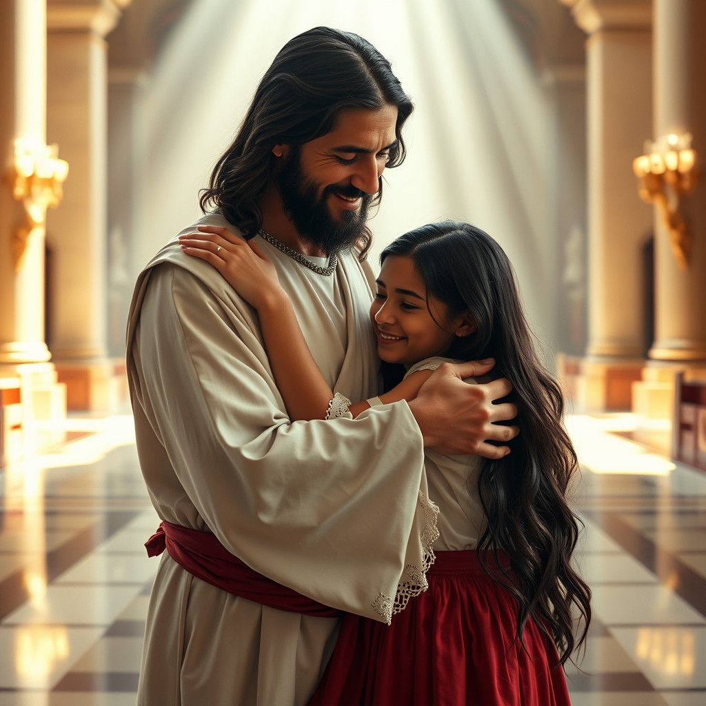 Jesus Comforts a Girl in Heavenly Light