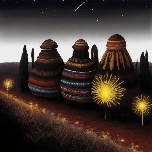 Dreamtime Art: Moonlit Aboriginal Landscape with Graceful Li...