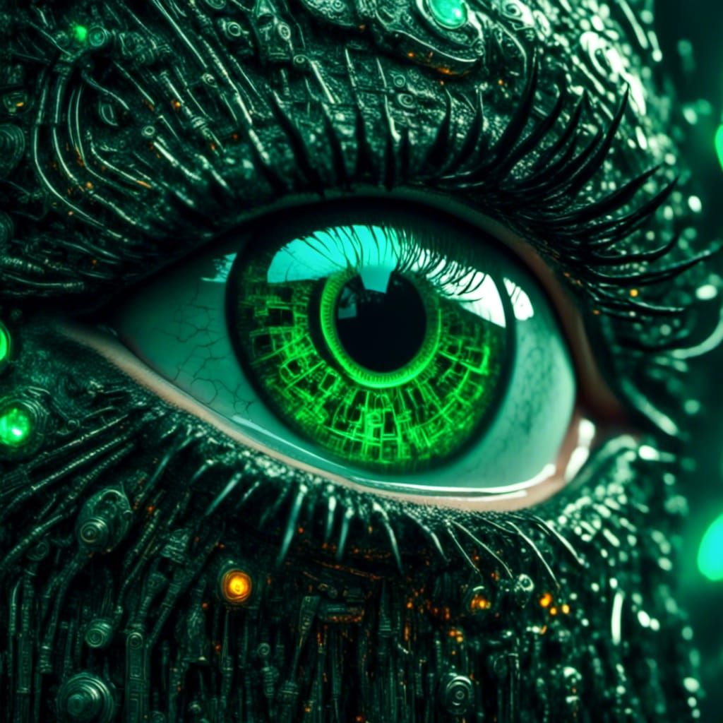 Cybernetic Eye Macropicture in Cyberpunk Style