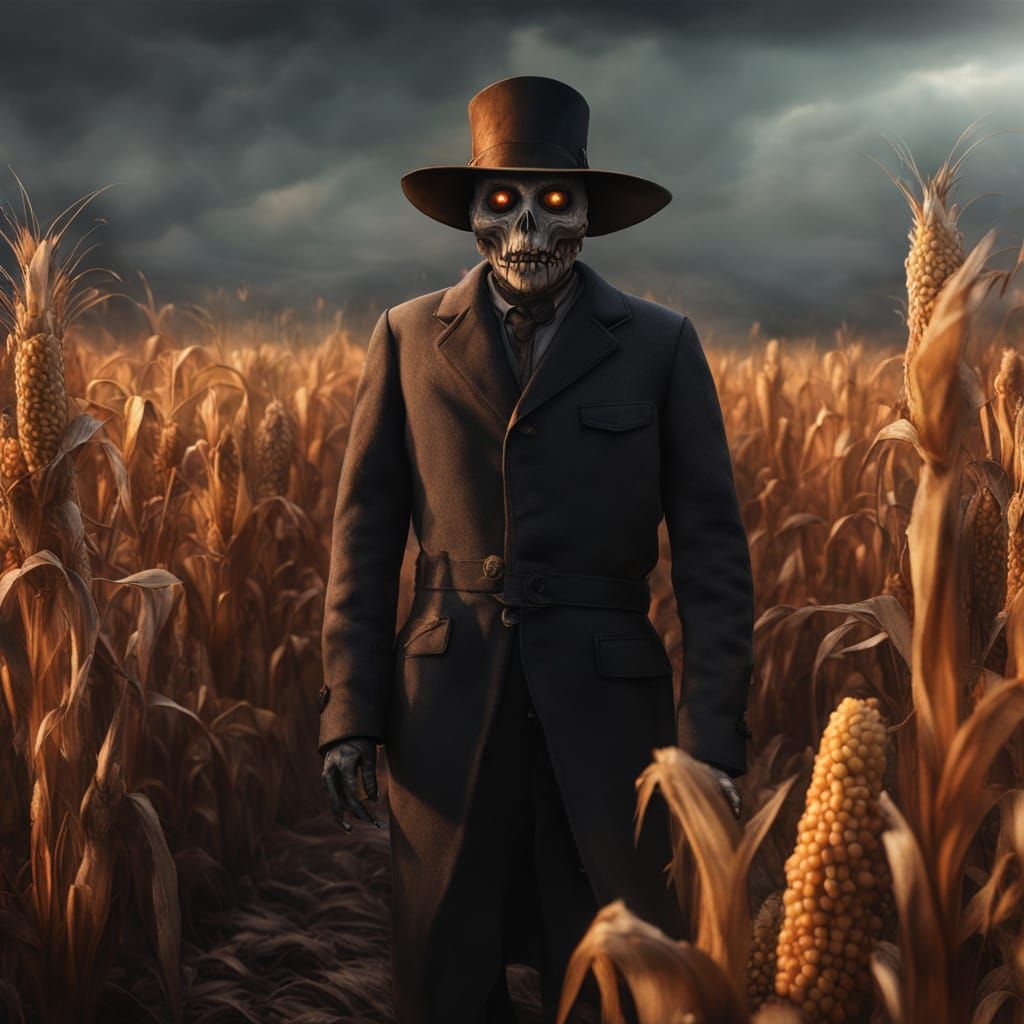 Creepy Harvest Festival with Halloween Creatures and Scarecr...