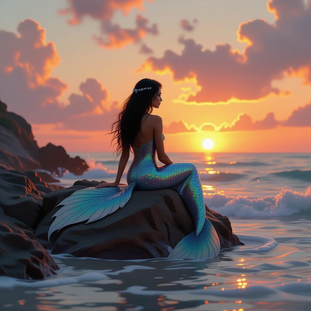 Sirena viendo el atardecer