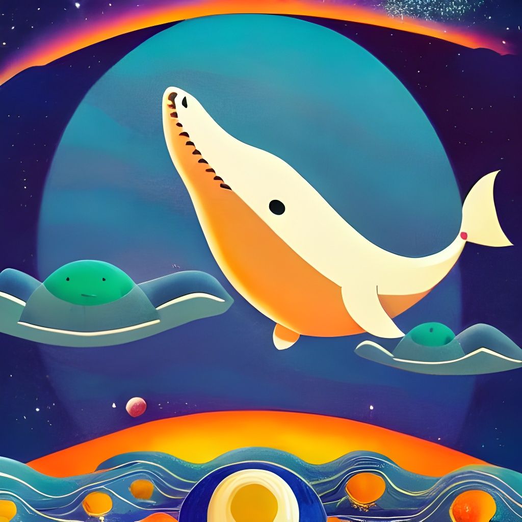 Happy Whale in Galactic Dreamscape, Roger Dean Style