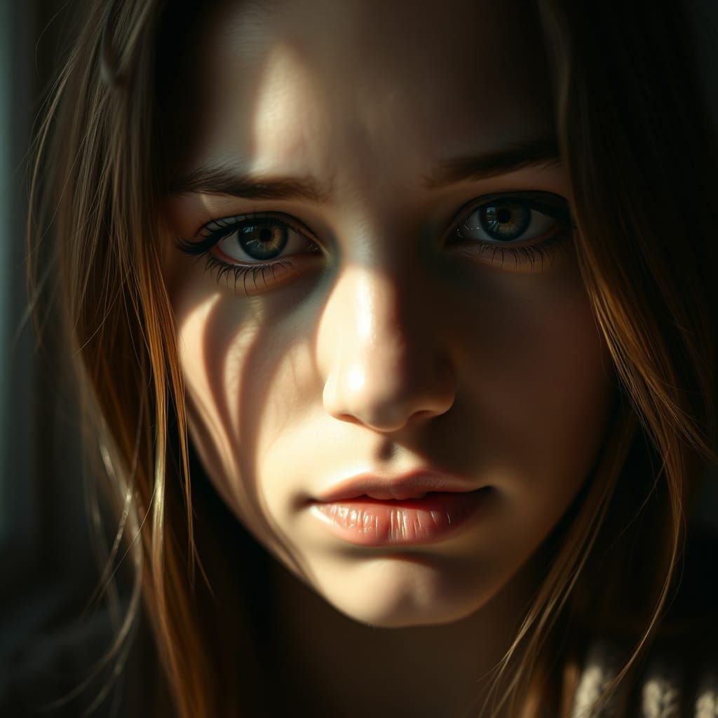 Emotional Portrait of Young Woman in Natural Light