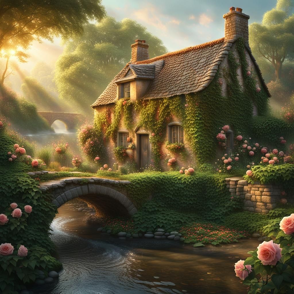 Quaint Cottage by a Stream: Digital Matte Painting