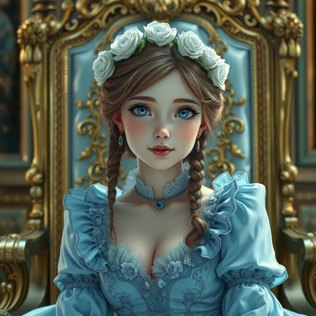 Elegant Englishwoman in Victorian Throne Room