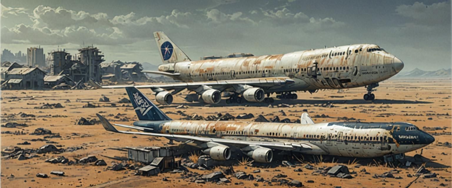 Abandoned Boeing 747s in Anime Style
